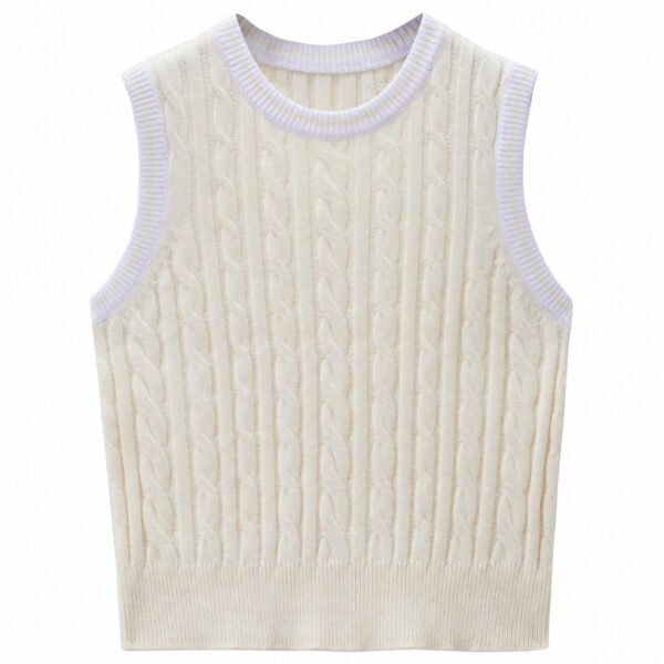 05356515001--02-gallery-milk-white Women Korea Collection Cotton Blend Cable Knit Crew Neck Vest