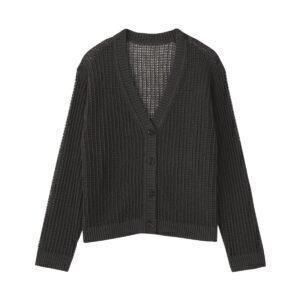 LINEN BLENDED MESH V NECK CARDIGAN
