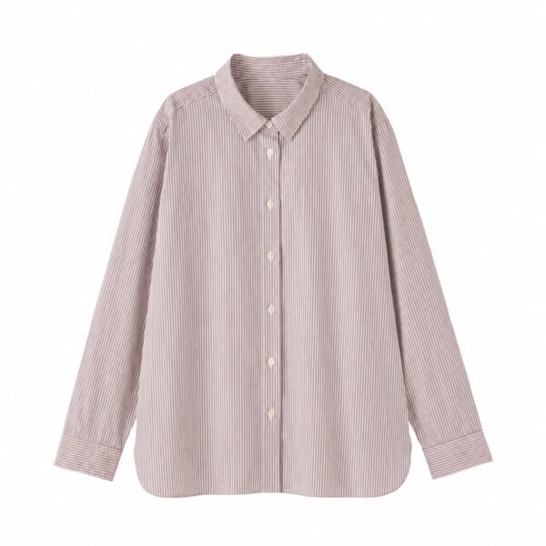 WOMEN WASHED BROADCLOTH REGULAR COLLAR LONG SLEEVE SHIRT