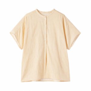 BC2R0A6S-01-main-yellow-stripe KAPOK BLENDED DOUBLE GAUZE SHORT SLEEVE BLOUSE